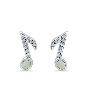 Musical Note Stud Earrings Lab Created White Opal 925 Sterling Silver (12mm)